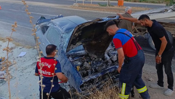 Devrilen otomobil sürücüsü ağır yaralandı